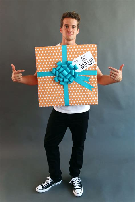 Here, a woman has separated her gift box into two parts—the open box and the lid. Top 10 Last-Minute Halloween Costumes - Evite