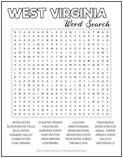West Virginia State Map Printable Printable Word Searches Sexiezpicz