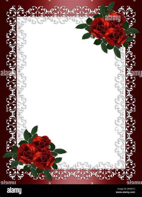 Ornamental Frame Red Roses On Burgundy Satin For Border Wedding