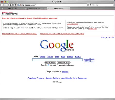 Rogers is partnered with yahoo! In Test, Canadian ISP Splices Itself Into Google Homepage ...