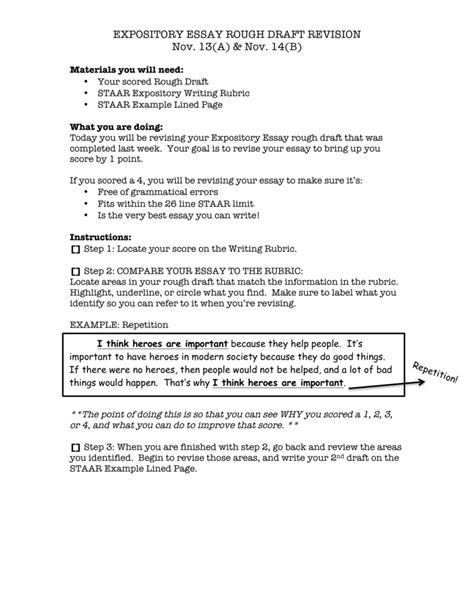 Here are the steps you can take to write your rough draft: EXPOSITORY ESSAY ROUGH DRAFT REVISION Nov. 13(A) & Nov