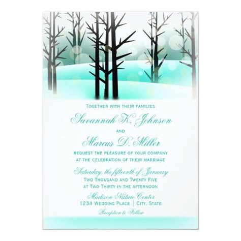 Winter Aqua Woodland Trees Wedding Invitations Zazzle Tree Wedding