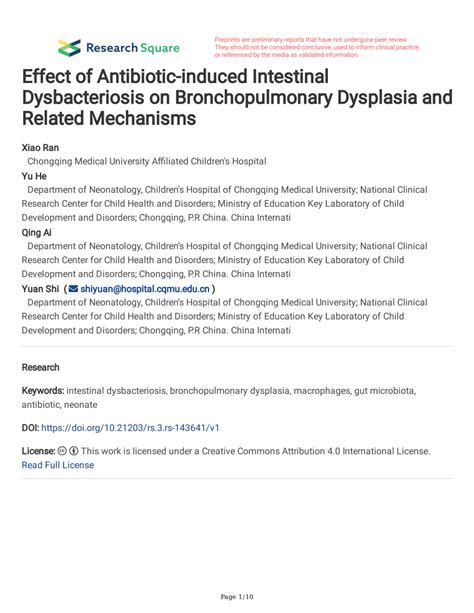 Pdf Effect Of Antibiotic Induced Intestinal Dysbacteriosis On