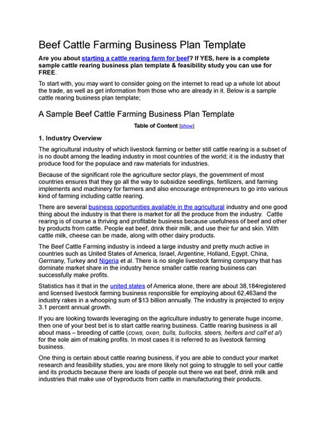 Beef Cattle Farming Business Plan Template To Start With You May