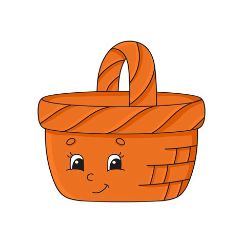 Cute Character Colorful Vector Illustration Wood Basket Cartoon