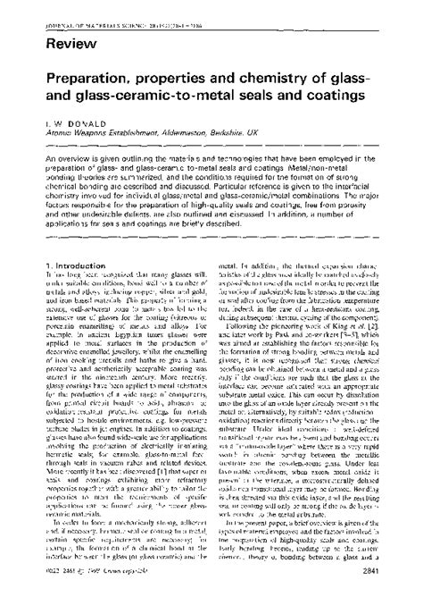 Pdf Review Preparation Properties And Chemistry Of Glass And Glass