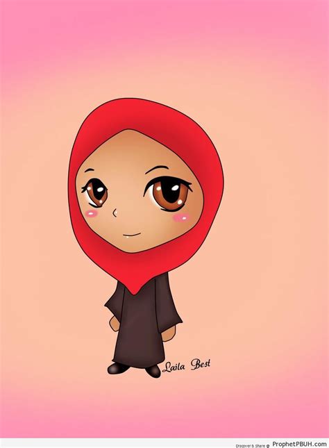Chibi Lady In Red Hijab Chibi Drawings Cute Muslim Characters