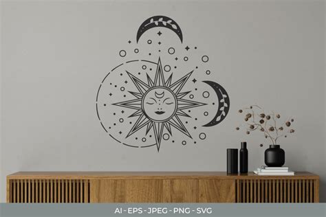 Sun And Crescent Moon Celestial Wall Decal