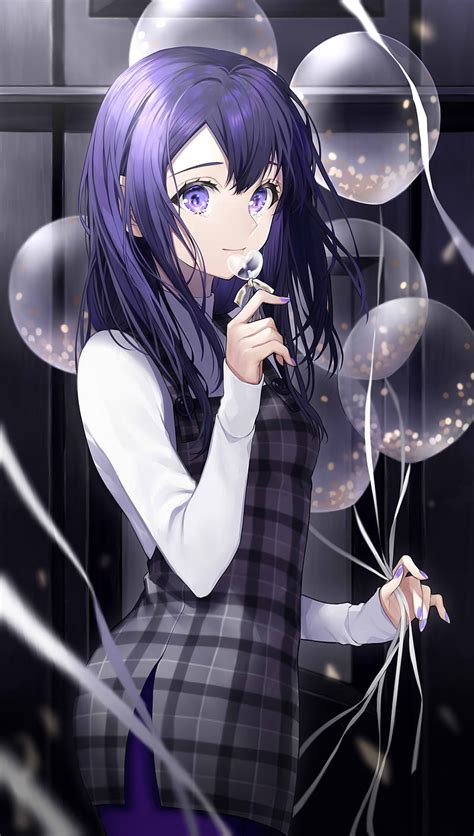 Anime Girl Purple Hair Purple Eyes