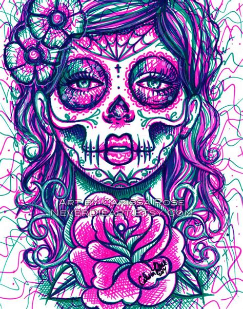 Tattoo Art Day Of The Dead Girl Flash Sugar Skull Signed