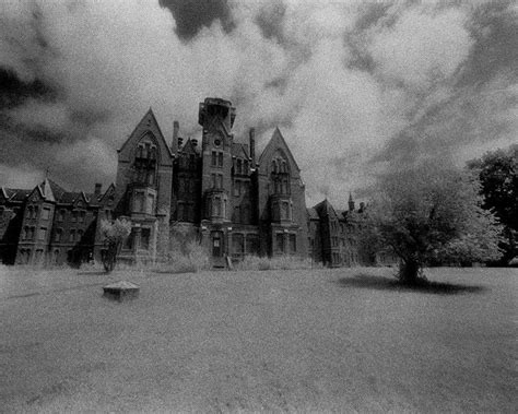 danvers state hospital kirkbride asylum infrared black and white photograph