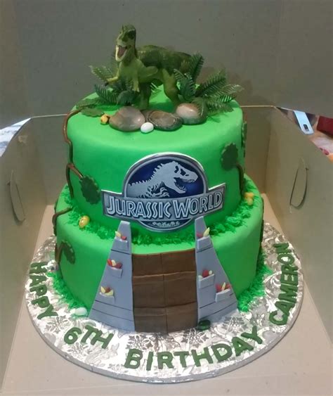 2 Tier Jurassic World Themed Birthday Cake 2 Tier Jurassic World Themed