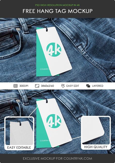 Download Free Hang Tag PSD MockUp in 4k - Counrty4k | Mockup, Hang ...