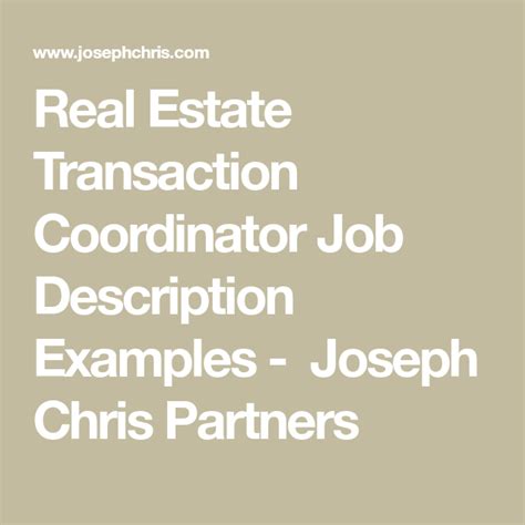 Your job will be to complete and file the appropriate paperwork for transactions, oversee important deadlines and notify clients when necessary. Real Estate Transaction Coordinator Job Description ...