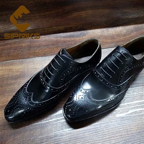 Sipriks Luxury Mens Retro Brogue Shoes Genuine Leather Black Dress