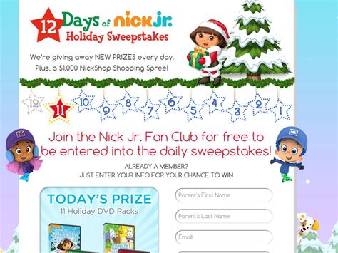 Nick jr christmas festival game. 12 Days of Nick Jr. Holiday Sweepstakes