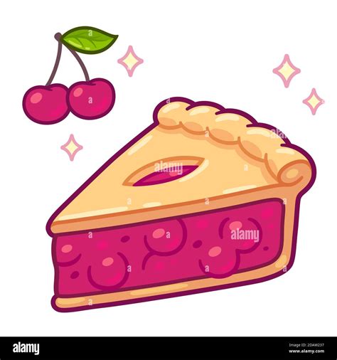 Cute Cartoon Cherry Pie Drawing Simple Hand Drawn Pie Slice With