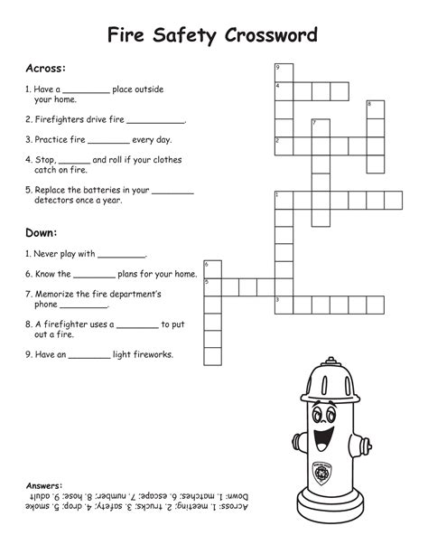 Fire Safety Printables Fire Safety Crossword Fire Safety Worksheets