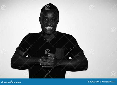 Spooky Horror Portrait Of Young Angry African Man In Black And White