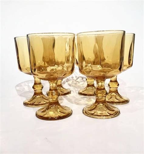 Amber Goblets Set Of Hazel Atlas Eldorado Gold Water Goblets Etsy