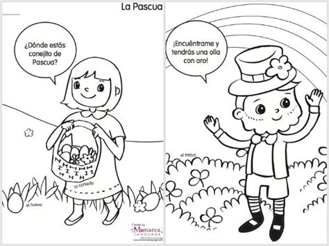 Baskets, bunny, eggs and more great pictures and sheets to color. Spring Coloring Pages in Spanish {Printable} spanglishbaby ...