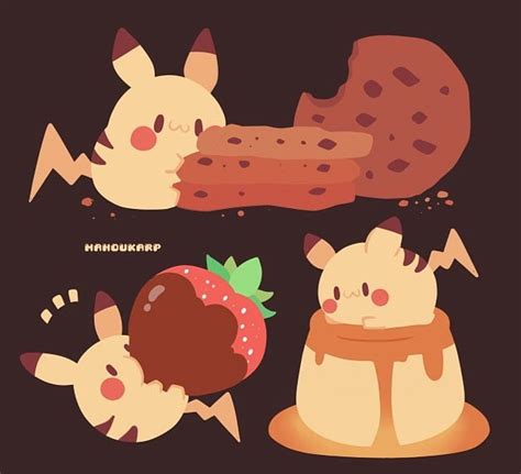 Pikachu Eating Food Cute Bread Chocolate Covered Strawberries