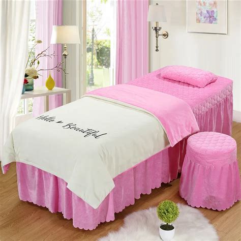 Beautiful Salon Bedding Sets Massage Spa Use Solid Color Embroidery