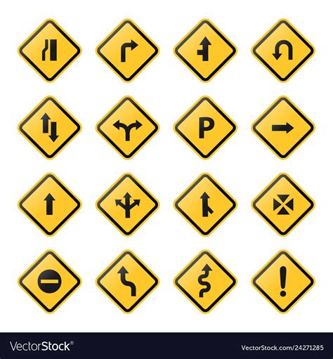 Collection Yellow Road Signs Royalty Free Vector Image