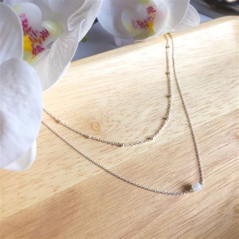 Dainty Moonstone Layered Necklace Sterling Silver Necklace Etsy Uk