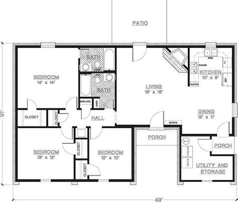 2 Bedroom House Plans 1000 Square Feet Home Plans Homepw26841 1200