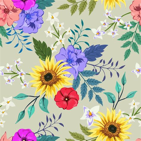 Colorful Seamless Pattern With Botanical Floral Design On Light