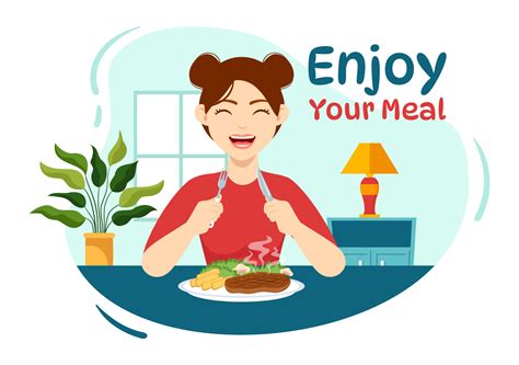 Enjoy Your Meal Vector Illustration A Variety Of Delicious Food In Home