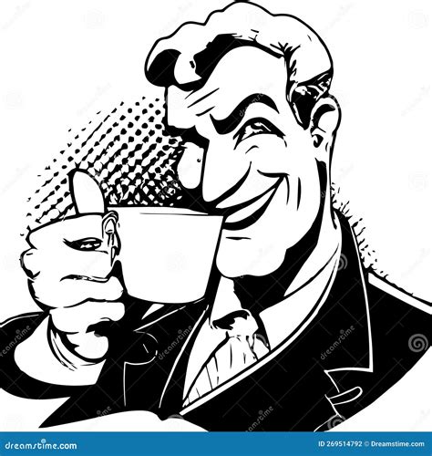 Vintage Man Drinking Coffee Black And White Comic Style Stock Vector