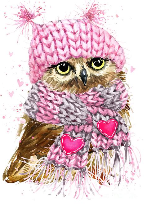 Cute Owl Watercolor Illustration For Digital Art By Faenkova Elena