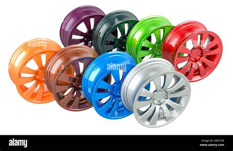 Colored Car Rims 3d Rendering Isolated On White Background Stock Photo