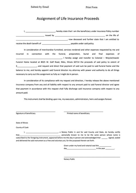 Fillable Assignment Of Life Insurance Proceeds Form ...