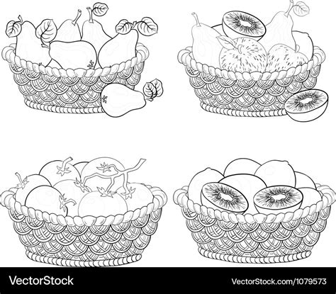 Baskets With Fruits And Vegetables Outline Vector Image