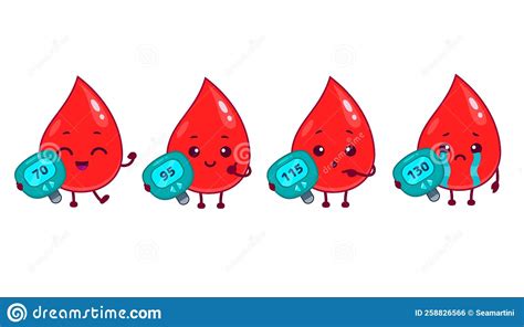 Diabetes Characters Cartoon Blood With Glucometer Stock Illustration