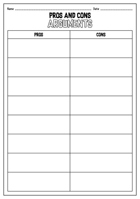 Relationship Pros And Cons Worksheet