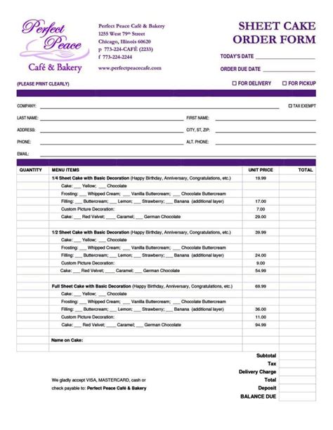 Printable Bakery Order Form Template Printable World Holiday