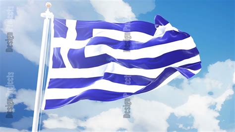 Realistic Flag Of Greece Waving Against Time Lapse Clouds Background