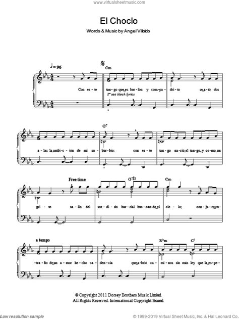Free sheet music database for musicians. Villoldo - El Choclo sheet music for piano solo PDF