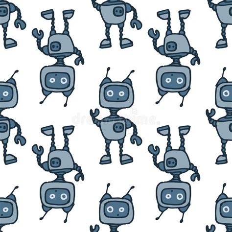 A Pattern Of Gray Robots A Seamless Pattern Of Hand Drawn Cartoon