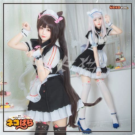 Anime Vanilla Nekopara Cosplay Vanilla Chocolate Maid Costume Ova Maid Uniform Wig Tail Ears