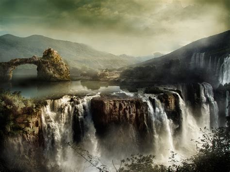 Wallpaper Landscape Waterfall Nature Reflection Clouds Mist
