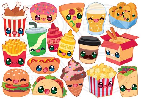 Fast Food Clipart Kawaii Food Vector Fast Food Party Take Etsy