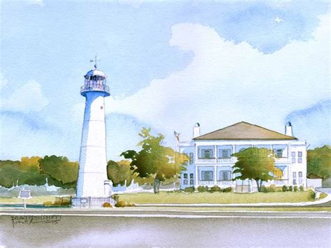 Yesterday we saw an old guy chase another old guy with a hammer, like really pissed off. Biloxi Lighthouse . Watercolor . Illustration | Lighthouse ...