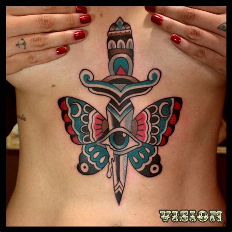 Dagger Eye Butterfly Tattoo Oldschool Traditional By Renato Vision Old Vision Tattoo