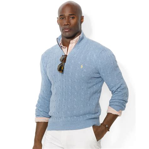 Lyst Ralph Lauren Half Zip Cable Knit Tussah Silk Sweater In Blue For Men