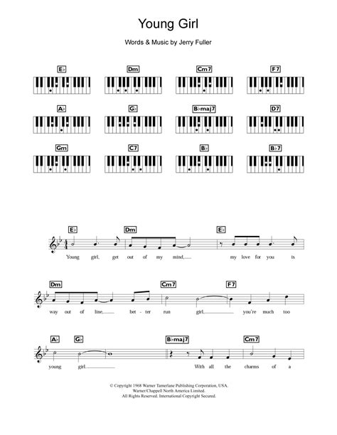 Young Girl Sheet Music Gary Puckett And The Union Gap Piano Chordslyrics